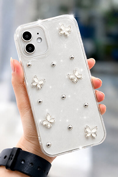 Go Aksesuar Iphone 11 Uyumlu İNCİ KELEBEK Tasarımlı Oyuncaklı Esnek Silikon K...