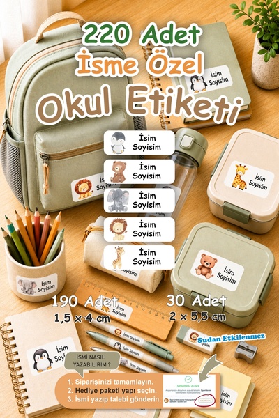Grafikup 220 Adet İsme Özel Sevimli Karikatürler Okul Etiketi - Kalem Defter ...