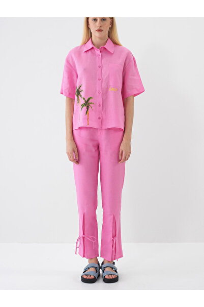 Xint Kadın Pembe %100 Keten Regular Fit Pantolon