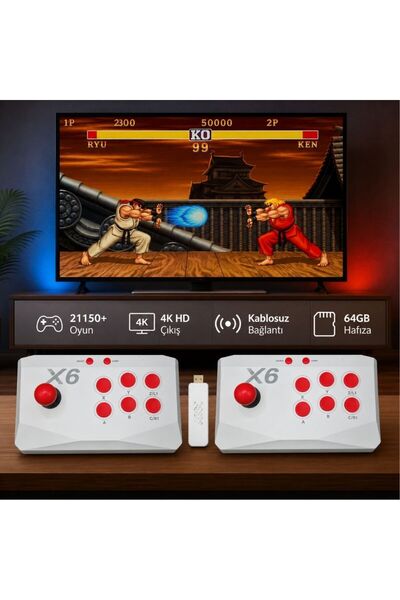 schitec X6 4KHD Kablosuz Çift Arcade Joystickli Retro Oyun Konsolu 21150 atar...