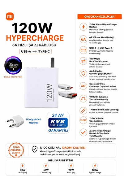Xiaomi 120W GaN USB Turbo Hızlı Şarj Cihazı Başlık ve Kablo