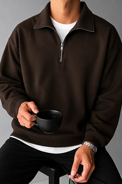GHASSY CO Ghassy Co. Men's Polo Collar Oversize Half Zipper Sweatshirt