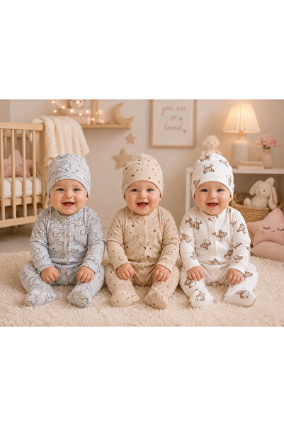 Tontiny 100% Cotton Baby Romper and Hat Set with Booties, 3-Piece Set - Boxed...