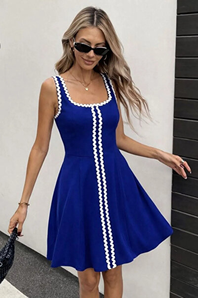 Generic Brand Women's Strappy Round Neck Stripe Patterned Short Kilos Dress