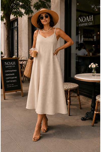 İLKCET MODA Casual γυναικείο φόρεμα με εσωτερική γραμμή και ρυθμιζόμενο λουράκι