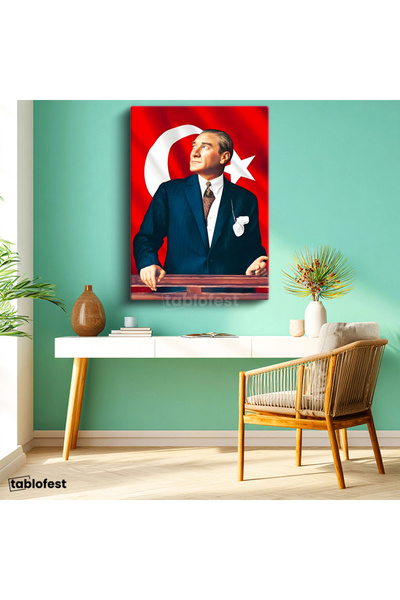 Tablofest Kalpak ve Kravatlı Atatürk - Resmi Portre Kanvas Tablo
