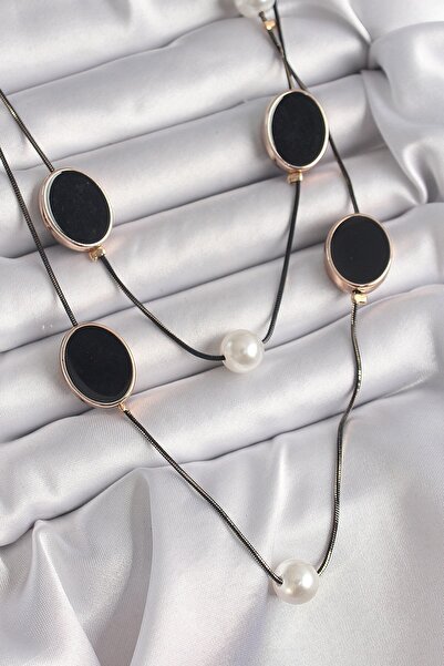 Inure Jewelry قلادة نسائية متعددة بتفاصيل سلسلة من اللؤلؤ باللون الأسود