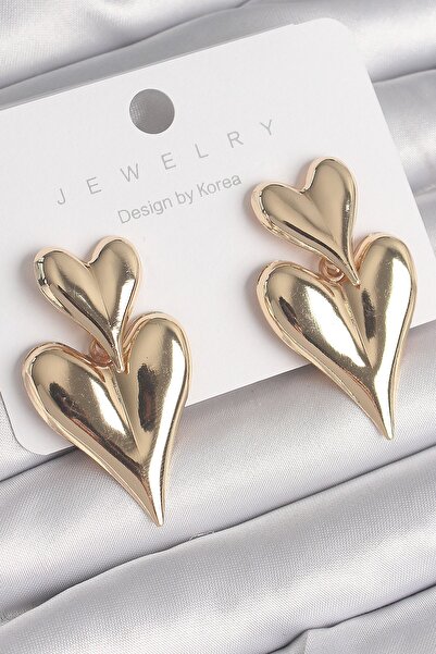 Inure Jewelry Brass Gold Color Dangle Heart Model Women's Earrings