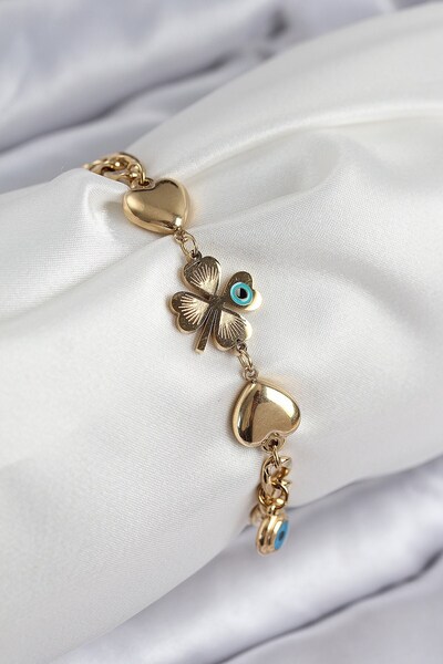 Inure Jewelry سوار نسائي من الفولاذ 316L مزين بخرز على شكل عين الشر ونمط البر...