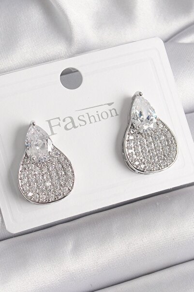 Inure Jewelry أقراط نسائية نحاسية فضية اللون مرصعة بأحجار الزركون