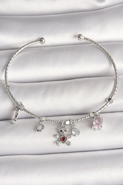 Inure Jewelry Brass Silver Color Hanging Zircon Stone Teddy Bear Figure Red S...