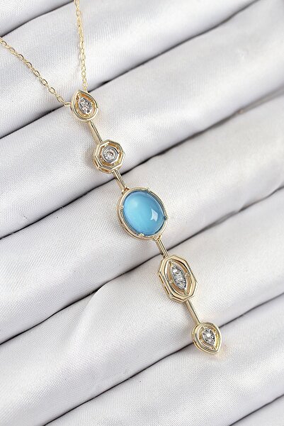 Inure Jewelry Brass Chain Blue Gold Color Zircon Stone Y Necklace