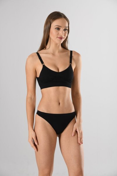Miss Fit 1503 Sutien negru pentru femei, cu bretele subțiri reglabile, care se adună la minim, fără sutien cu sârmă. Gamă de mărimi mari
