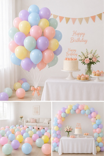Parti dolabı Makaron Pastel Karışık Renk 50'Li Balon
