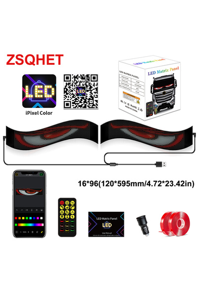 Choice مجموعة من قطعتين من شاشات LED المرنة للسيارات، مقاس 16×96، مناسبة لإضا...