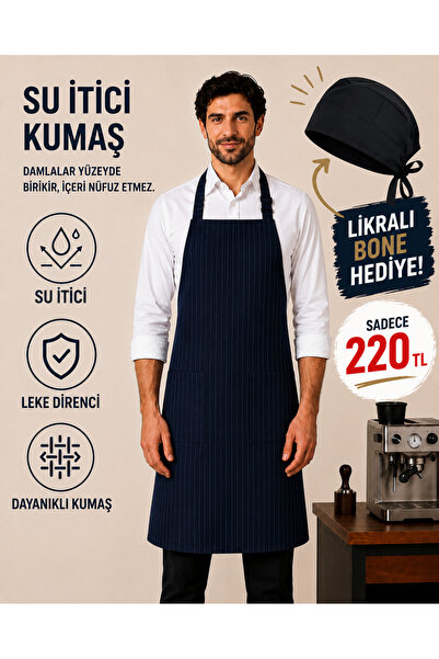 İŞ MARKETİM Su Geçirmez Barista Önlüğü Leke Tutmaz Çizgili Garson Mutfak Aşçı...