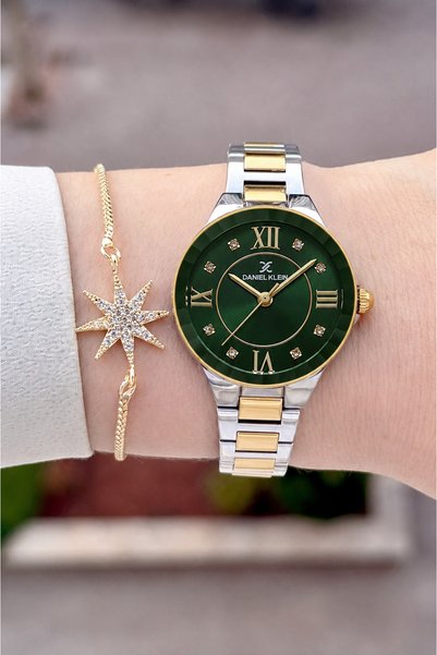 Daniel Klein Kadranı Yeşil Kordonu Sarı Silver Renk 24 Ay Garantili 30 Mm Kad...