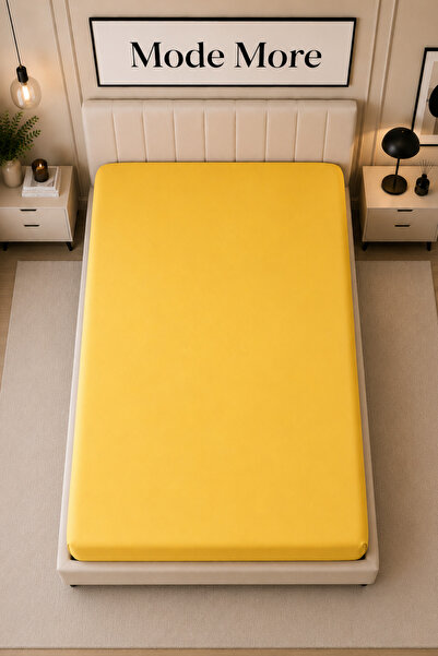 Mode More Yellow Colored 100% Cotton Combed Fabric Elastic Bed Sheet (6 Diffe...