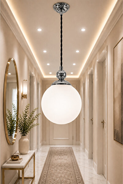 VENON Lorenza TEKLİ ✨ SİYAH ✨ KROM DETAYLI ✨ BEYAZ GLOP CAMLI Tekli Sarkıt Av...