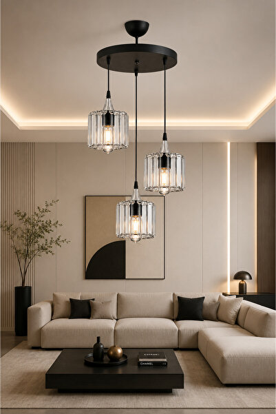 ESSLİGHT EZGİ 3’LÜ SARKIT AVİZE KRİSTAL TAŞLI DEKORATİF AYDINLATMA