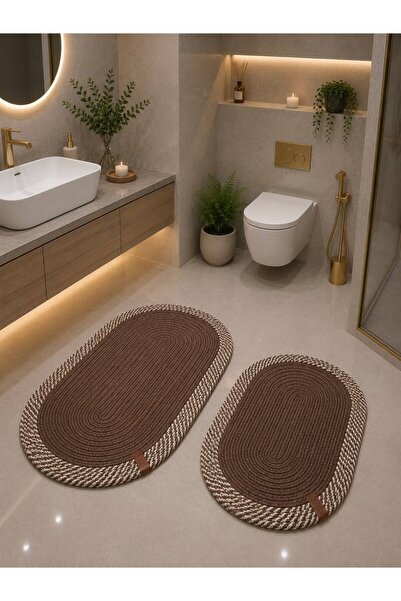 Öz-Tex Home طقم حمام من الخيزران والجوت مقاس كبير مكون من قطعتين 40x60-60x90،...