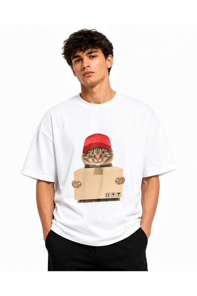 Inscriptie Ουνισέξ Βαμβακερό T-Shirt Υψηλής Ποιότητας  "Courier Cat "