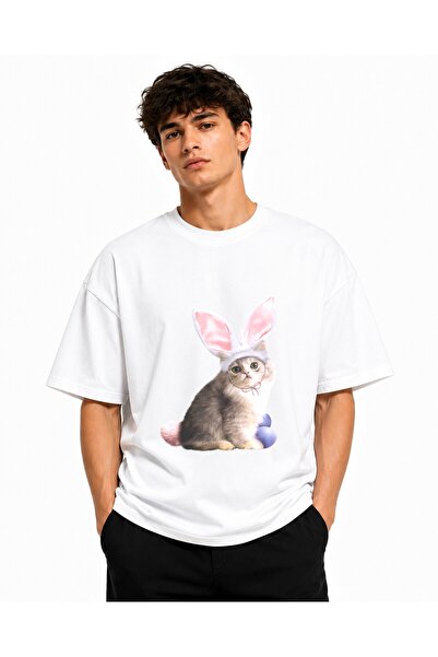 Inscriptie Tricou Unisex Bumbac Premium Casual " Pisica - iepure "