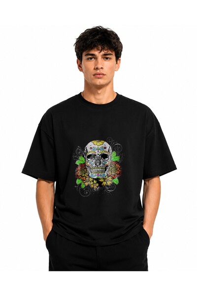 Inscriptie Tricou Unisex Bumbac Premium Casual " Sugar skull black and white "