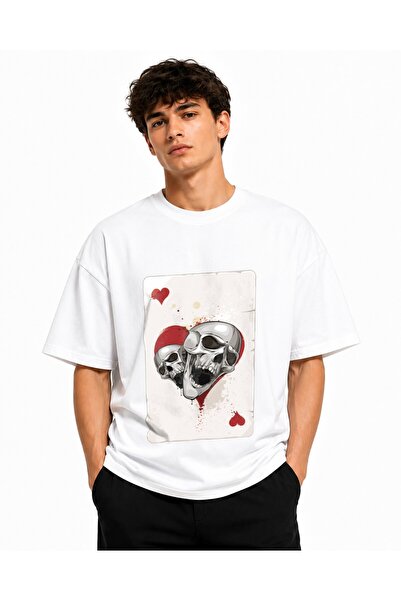 Inscriptie Tricou Unisex Bumbac Premium Casual " Playing cards and skulls "