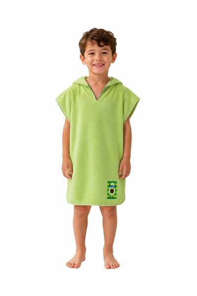 OrganicKid Towel Çocuk Yeşil Kapşonlu Panço Plaj Havlu