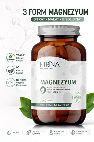 FITRİNA Magnezyum 60 Bitkisel Kapsül - 3 Form (Sitrat, Malat, Bisglisinat)