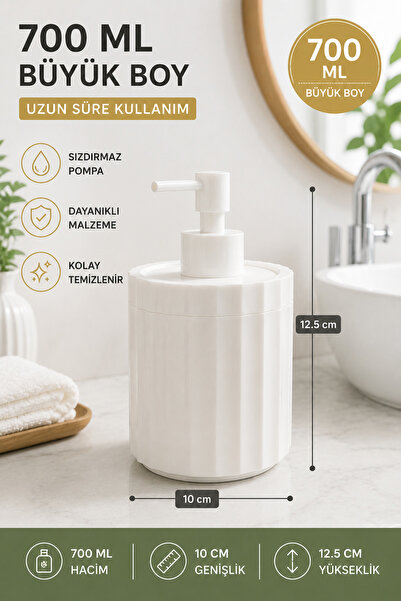 DOVİHOME 700 ml XL Desen Countertop White Bathroom White Pump Liquid Soap Dis...