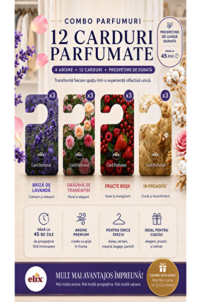 Elix Pachet combo 12 Odorizante parfumate tip card pentru dulap si haine – 3x...