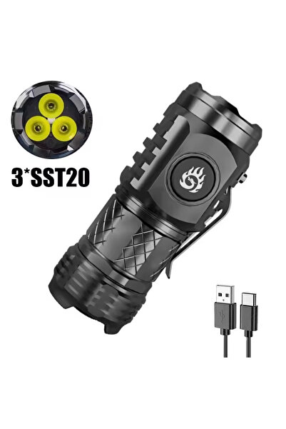 Choice Black Mini Tactical Torch Super Bright 3 LED Flashlight Type-C Recharg...