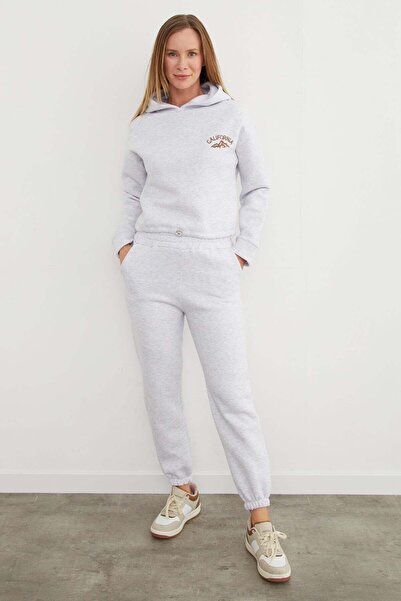 Fulla Moda Set Jogger cu glugă brodat California cu 3 fire