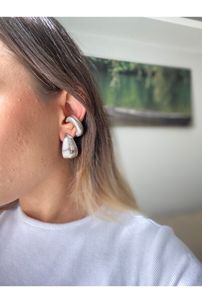 BusradanDesign Xuping Silver Color Drop Detail Earrings