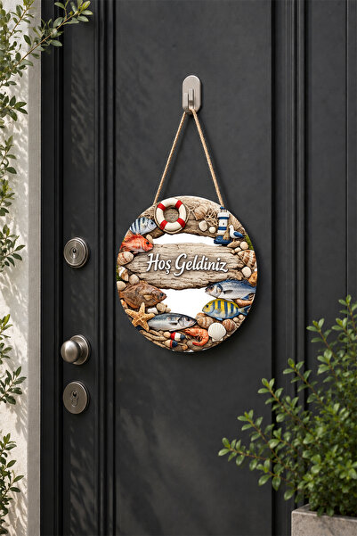 Lucena Sea Themed Welcome Door Ornament Round Decorative Door Decoration Wooden