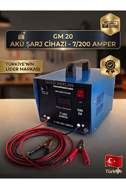 gold mercan 12 Volt Dijital EkranLı Akü Şarj Makinası 7-200 Amper Şarj Aralığ...