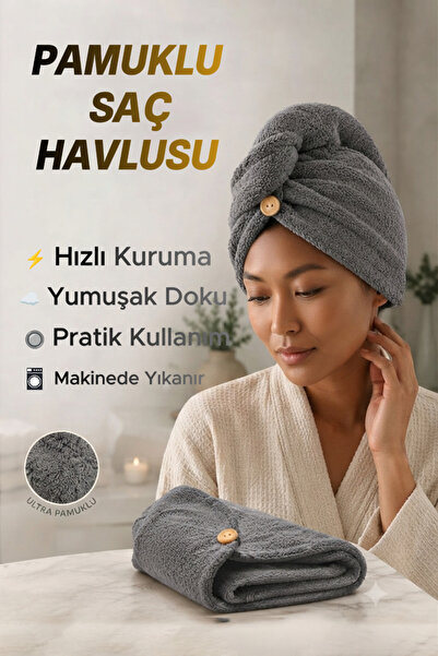 Embays Düğme Lastikli Saç Havlusu, Saç Bonesi, Yüz Bakım Havlusu, Saç Kurutma...