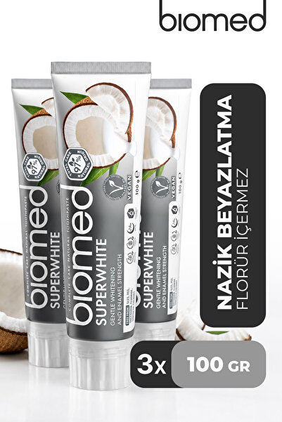 Biomed Superwhite Diş Macunu 3’lü Set – Doğal İçerik, Vegan, Beyazlatıcı