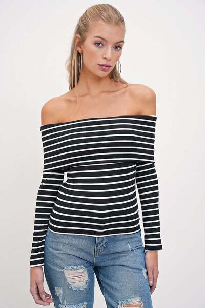 HAKKE Madonna collar striped blouse