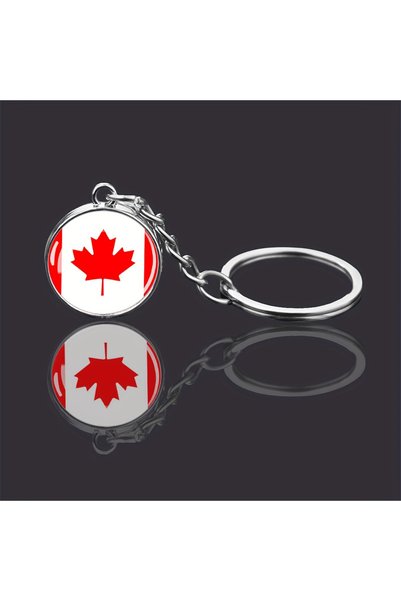 Choice Canada Patriotic Flag Keychain with Durable Metal Ring & Circular Glas...