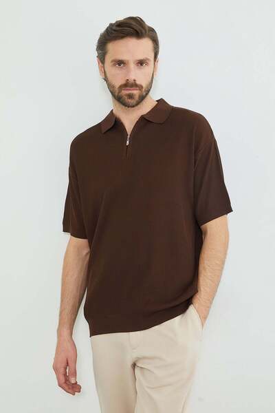 Fulla Moda Half Zip Polo Collar Knitwear T-Shirt