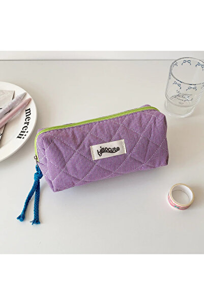 choice2 1Pc purple 1PC Color blocking checkered pencil case, girls' stationer...