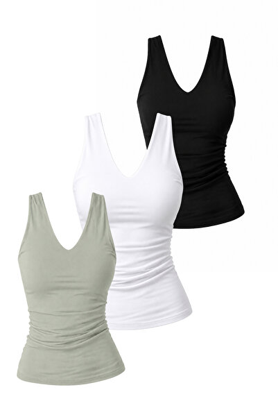 DI LORIA Women's Double Layer Lycra Undershirt Triple Set (95% Cotton) (Black...