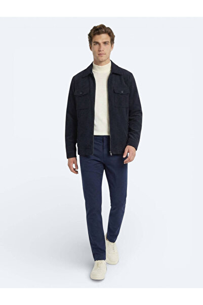 Kip Gece Mavisi Düz Dokuma Slim Fit Casual Pamuk Karışımlı Pantolon