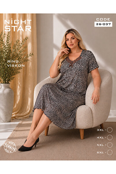 Night Star Rochie scurtă din viscoză, cu imprimeu leopard, maro, cu dantelă, ...