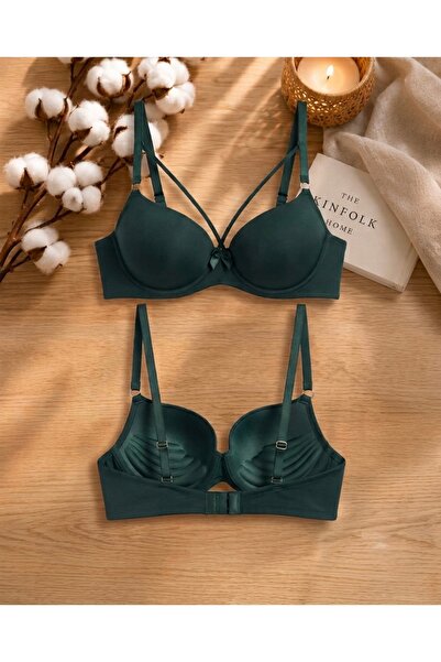 Lavint Homewear Green Half Push-Up Bra with Micro Silicone Bones and Straps