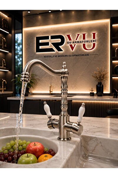 Ervu Yapı İnox Arıtmalı Rustik Mutfak Eviye Musluk (SICAK SOĞUK GİRİŞLİ, PİRİ...