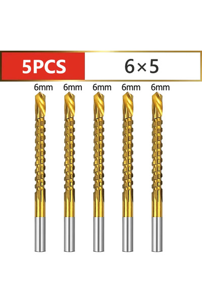 Choice7 6mm 5PC HSS Twist Drill Bits Set Titanium Coated Drill Bit 3-8mm Serr...